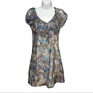 Miss Me Couture Silk Off-Shoulder Mini Dress, Exotic Multi-Print, Small